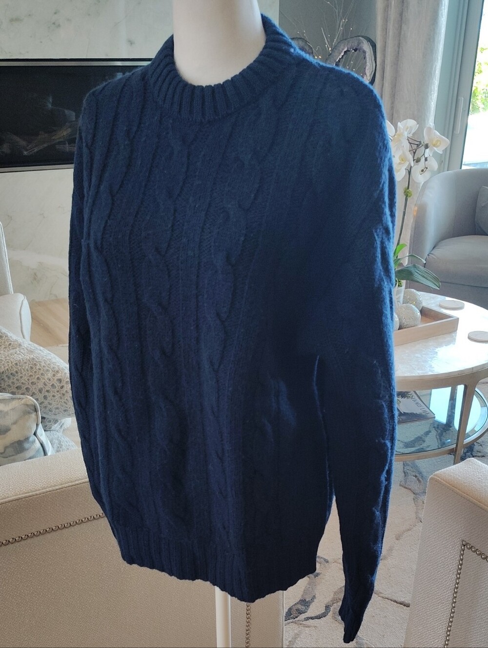 Vintage Virgin Wool Pendleton Fishermancore Deep Navy Cable Knit Crew Sweater
